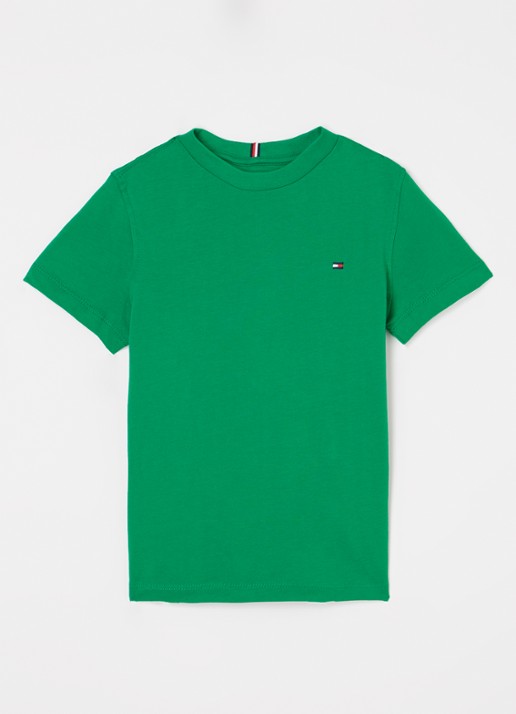 Tommy Hilfiger T-shirt met streepprint en logoborduring - voorkant olympic green / groen