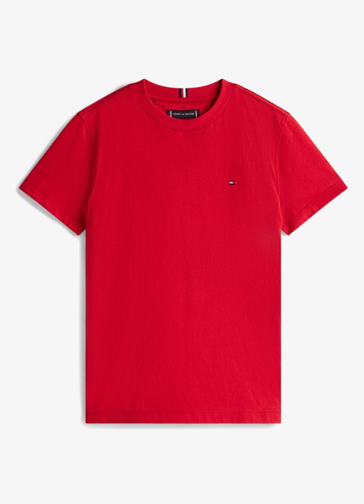 Tommy Hilfiger T-shirt met streepprint en logoborduring - voorkant 4 medium red / rood