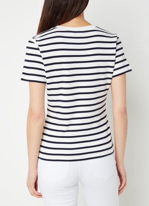 Tommy Hilfiger T-shirt met streepprint - achterkant 3 breton ecru/dessert sky / wit