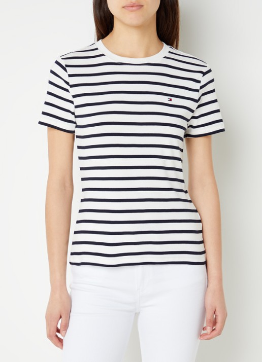 Tommy Hilfiger T-shirt met streepprint - detail breton ecru/dessert sky / wit