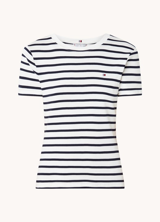 Tommy Hilfiger T-shirt met streepprint - voorkant 4 breton ecru/dessert sky / wit