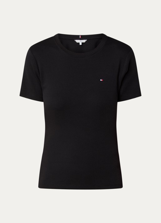 Tommy Hilfiger T-shirt met streepprint - voorkant black  / zwart