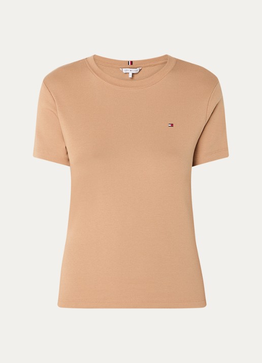 Tommy Hilfiger T-shirt met streepprint - voorkant 3 safari canvas / beige