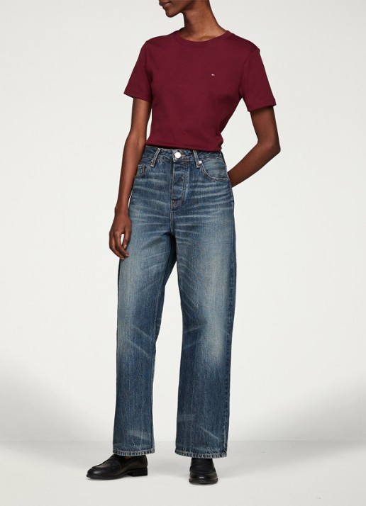 Tommy Hilfiger T-shirt met streepprint - voorkant 5 deep rouge / rood