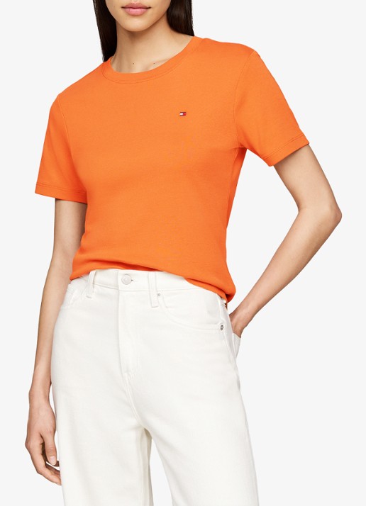 Tommy Hilfiger T-shirt met streepprint - detail 3 autumn orange / oranje