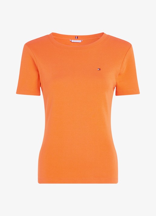 Tommy Hilfiger T-shirt met streepprint - voorkant autumn orange / oranje