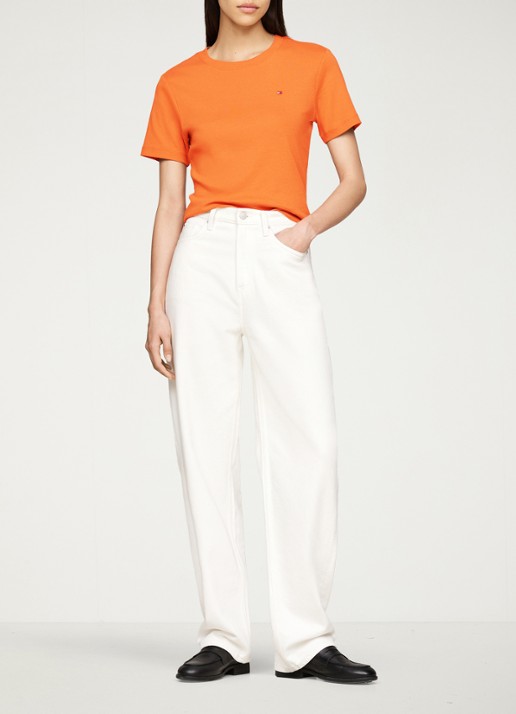 Tommy Hilfiger T-shirt met streepprint - voorkant 2 autumn orange / oranje