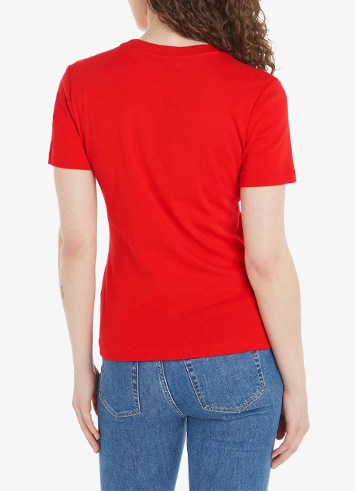 Tommy Hilfiger T-shirt met streepprint - achterkant fierce red / rood
