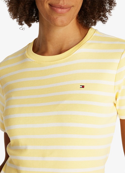 Tommy Hilfiger T-shirt met streepprint - detail 4 citronella/ecru stp / geel