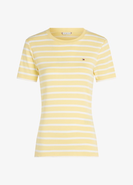 Tommy Hilfiger T-shirt met streepprint - voorkant citronella/ecru stp / geel