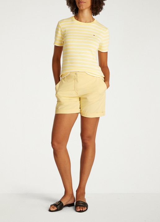 Tommy Hilfiger T-shirt met streepprint - voorkant 2 citronella/ecru stp / geel