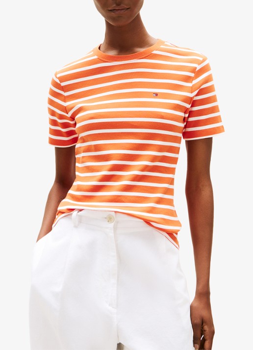 Tommy Hilfiger T-shirt met streepprint - detail 3 oranje