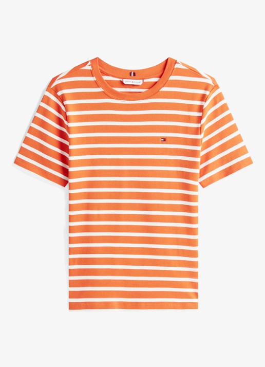 Tommy Hilfiger T-shirt met streepprint - voorkant oranje