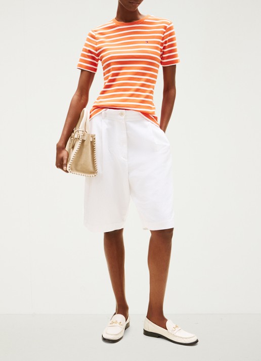 Tommy Hilfiger T-shirt met streepprint - voorkant 2 oranje