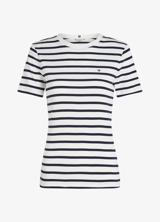 Tommy Hilfiger T-shirt met streepprint - voorkant breton dark navy / blauw