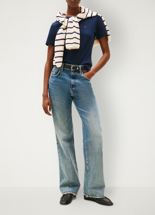 Tommy Hilfiger T-shirt met streepprint - voorkant 4 dark night navy / blauw