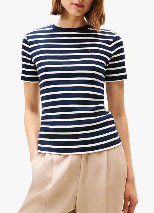 Tommy Hilfiger T-shirt met streepprint - detail 4 dark navy/ecru stripe / donkerblauw