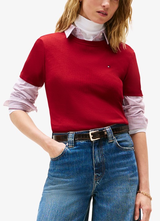 Tommy Hilfiger T-shirt met streepprint - detail regatta red / rood