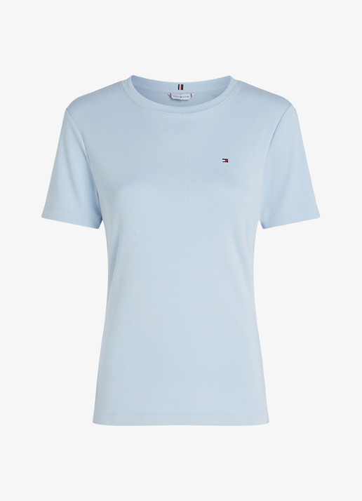 Tommy Hilfiger T-shirt met streepprint - voorkant 4 breezy blue / lichtblauw