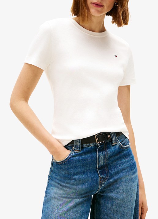 Tommy Hilfiger T-shirt met streepprint - detail 4 gebroken wit