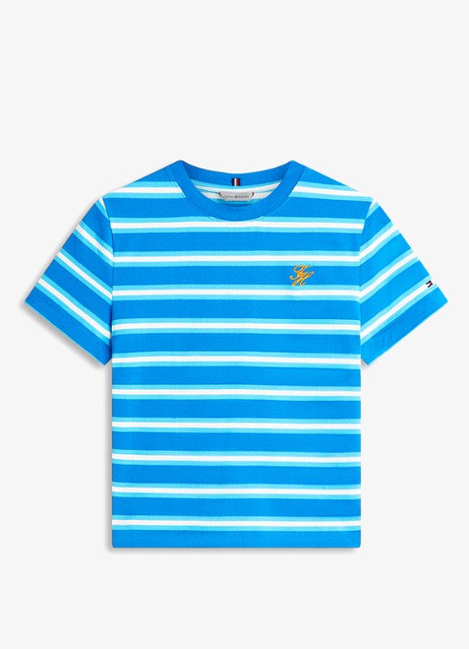 Tommy Hilfiger T-shirt met streepprint - voorkant 4 blauw