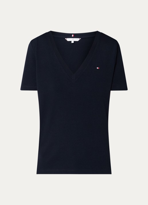 Tommy Hilfiger T-shirt met V-hals - voorkant 3 donkerblauw
