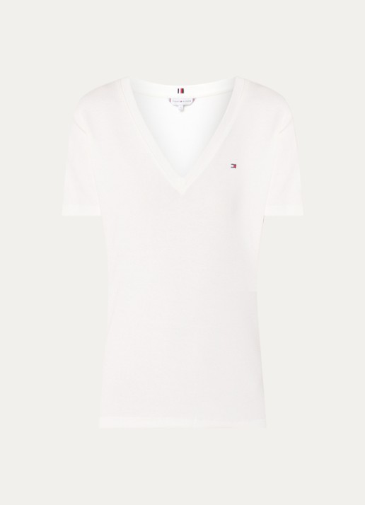 Tommy Hilfiger T-shirt met V-hals - voorkant gebroken wit