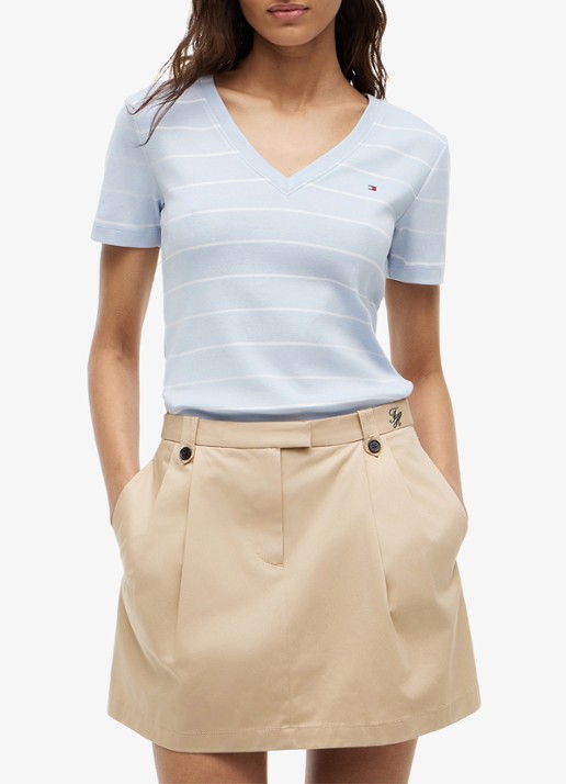 Tommy Hilfiger T-shirt met V-hals - detail 4 fine stp breezy blue / ecru-0ff / lichtblauw
