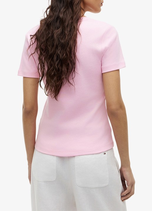 Tommy Hilfiger T-shirt met V-hals - achterkant 3 classic pink-tol / lichtroze