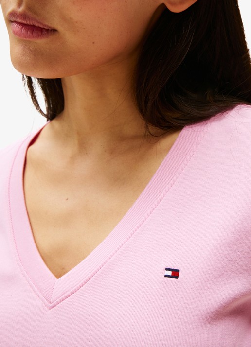 Tommy Hilfiger T-shirt met V-hals - detail 6 classic pink-tol / lichtroze