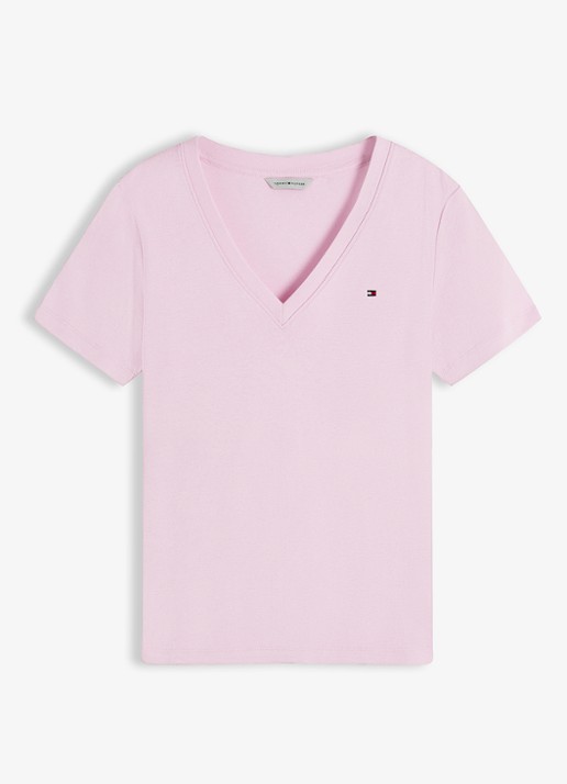 Tommy Hilfiger T-shirt met V-hals - voorkant classic pink-tol / lichtroze