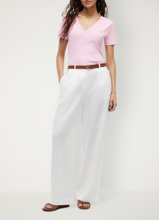 Tommy Hilfiger T-shirt met V-hals - voorkant 2 classic pink-tol / lichtroze