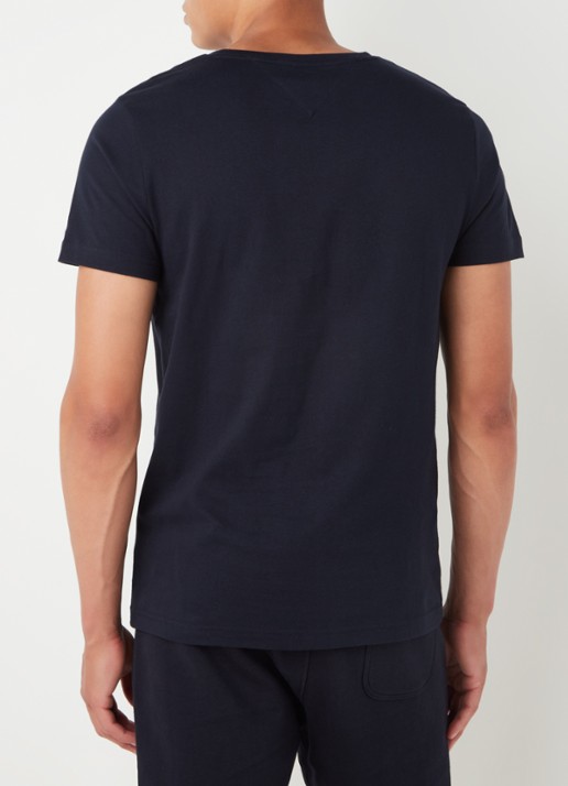 Tommy Hilfiger T-shirt van  katoen met logoborduring - achterkant 4 donkerblauw