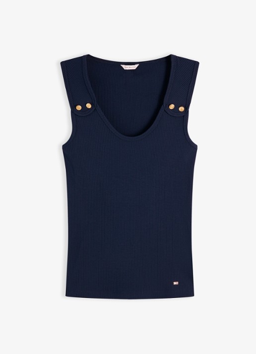 Tommy Hilfiger Tanktop met ribstructuur - voorkant 2 donkerblauw
