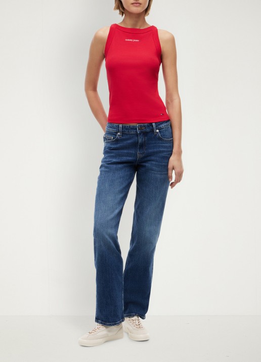 Tommy Hilfiger Tanktop met ribstructuur - voorkant rood