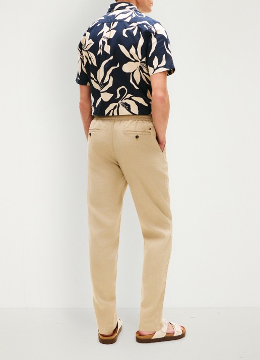 Tommy Hilfiger Tapered fit chino in linnenblend - achterkant 3 khaki