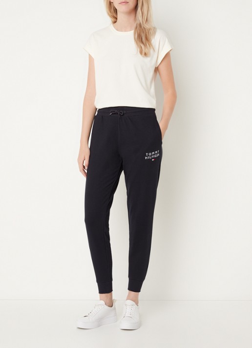Tommy Hilfiger Tapered fit joggingbroek met logoborduring - voorkant 3 donkerblauw
