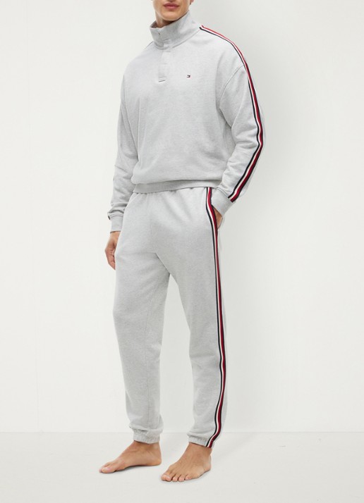 Tommy Hilfiger Tapered fit lounge joggingbroek met logoband - voorkant 2 lichtgrijs