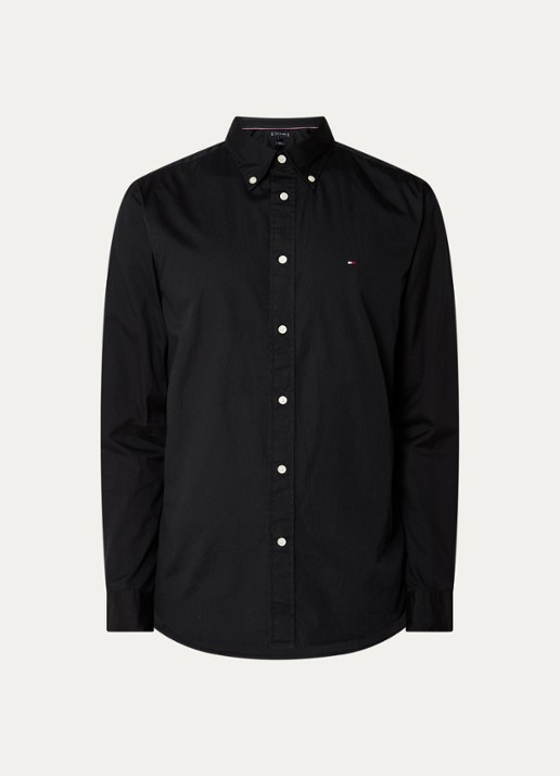 Tommy Hilfiger TH Flex regular fit overhemd met logo - voorkant 3 zwart