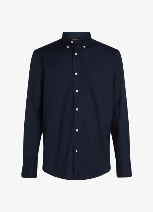 Tommy Hilfiger TH Flex regular fit overhemd met logo - voorkant donkerblauw