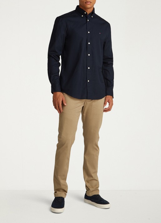 Tommy Hilfiger TH Flex regular fit overhemd met logo - voorkant 2 donkerblauw
