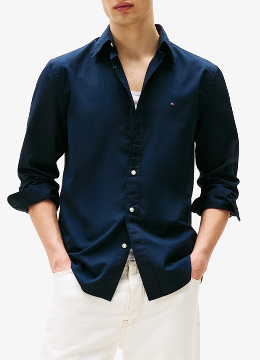 Tommy Hilfiger TH Flex regular fit overhemd met logo - detail 8 donkerblauw