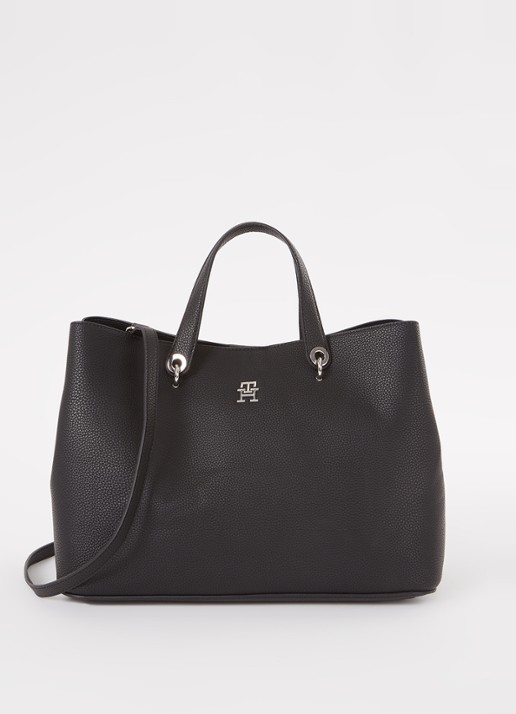Tommy Hilfiger The Emblem schoudertas met logo - voorkant 3 zwart