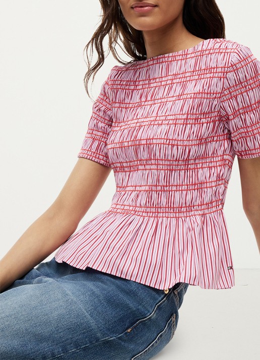 Tommy Hilfiger Top met peplum en streepprint - detail 2 roze