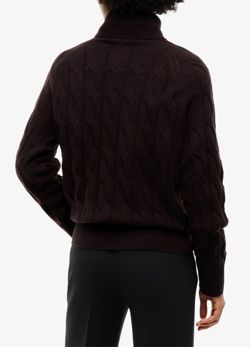 Tommy Hilfiger Trui van wol met col  - achterkant donkerbruin