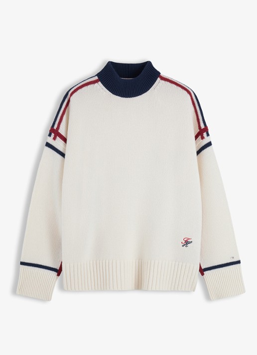 Tommy Hilfiger Trui van wol met col - voorkant 2 ivoor