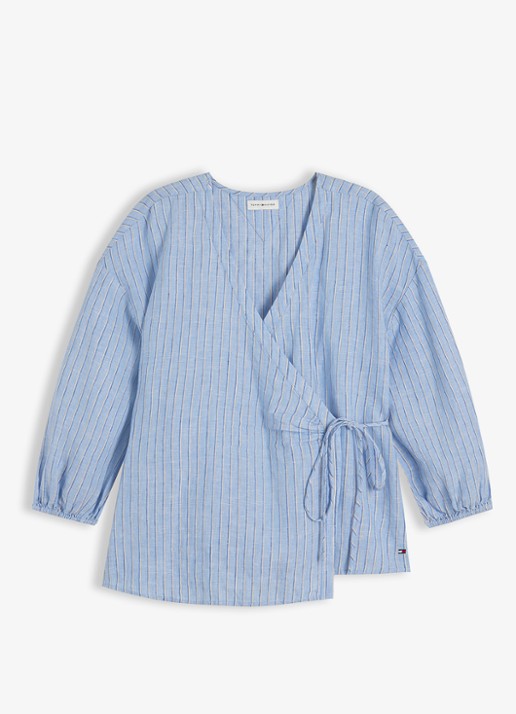 Tommy Hilfiger Tuniek met strikceintuur - voorkant 3 lichtblauw