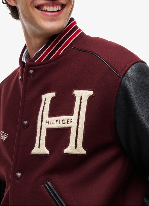 Tommy Hilfiger Varsity baseball jack in kasjmierblend  - detail 3 bordeauxrood