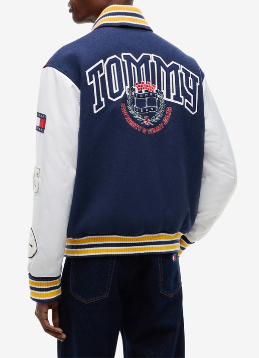 Tommy Hilfiger Varsity baseball jack in wolblend met logo  - achterkant 4 blauw
