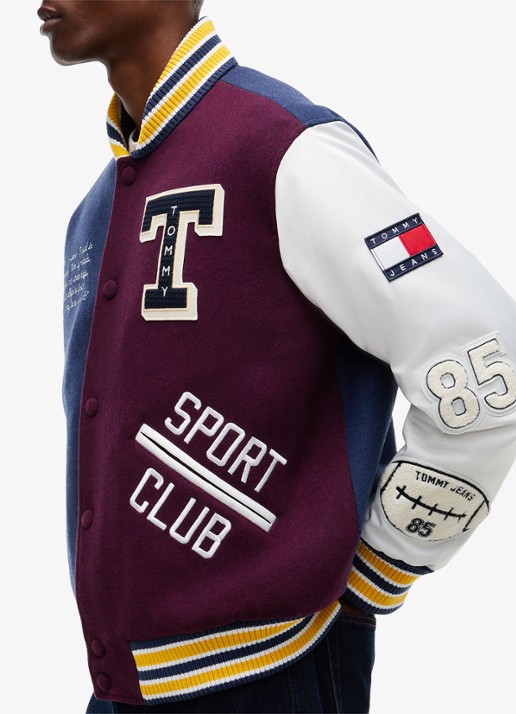 Tommy Hilfiger Varsity baseball jack in wolblend met logo  - detail 2 blauw